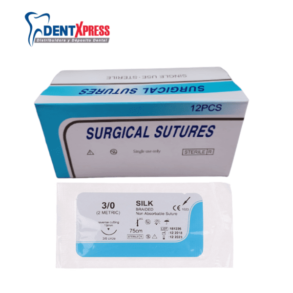 Sutura Seda 3-0 20mm 1/2 Circulo 12 Piezas