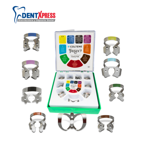 Kit de Grapas Hygienic Fiesta Con 9 Piezas Clamps Coltene Estuche Plástico